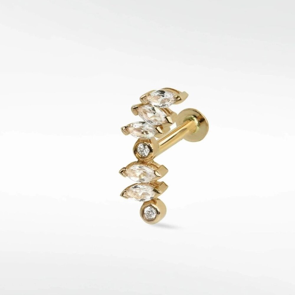 Lark & Barry Veto Sapphire Crescent press fit end & post 14kt solid Yellow Gold